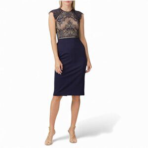 Catherine Deane Navy Lace & Jersey Sheath Dress – Size 10
